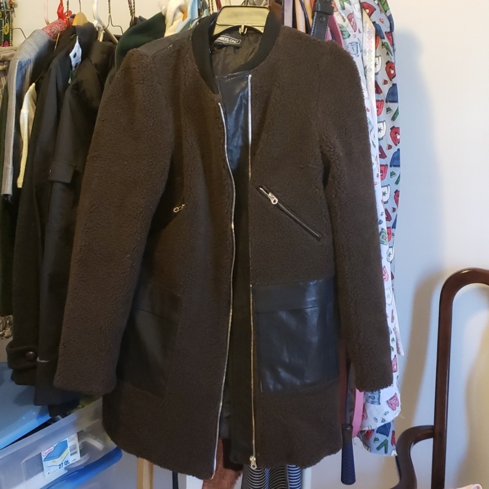 Members only polyester wool fluffy long overcoat